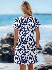 Vestido corto minimalista casual con cuello en V, adecuado para primavera y verano, ropa de verano para mujer, a rayas de colores, ropa de resort para mujer - Multicolor 11 - Ver 2
