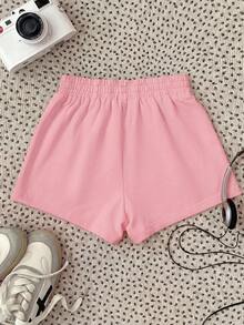Quần short màu xám họa tiết hoa cho bé gái, có thêu số tương phản, phù hợp cho mọi mùa, phong cách đường phố, thể thao thường ngày (JH25059) - Hồng - Xem 2