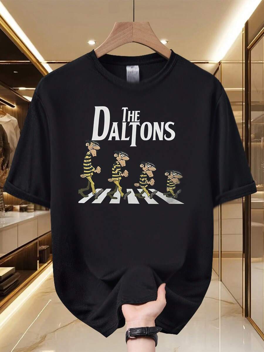 Dalton Brothers Men's Graphic T-Shirt - Fun Cartoon Design, Soft And Comfortable, 100% Cotton, Distinctive Look, Crew Neck, Short Sleeves For Summer, Fun Graphic T-Shirt, Loose And Comfortable. - Black - View 1