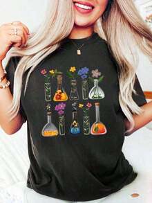 1 Retro Science Teacher T-Shirt, Lab T-Shirt, Chemist Sweatshirt, Biology Teacher Gift, Stylish Casual Crew Neck Teacher T-Shirt, 100% Cotton Sportswear, Breathable And Comfortable, 210g 100% Cotton, Patterns Are Fully Printed. Unisex. - 黑色 - 查看 6