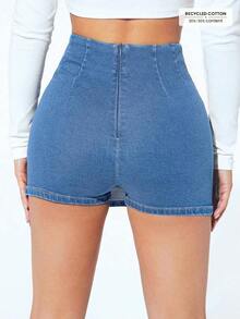 vaqueros casuales de corte simple con abertura, de ajuste slim para mujer - Azul 2 - Ver 2