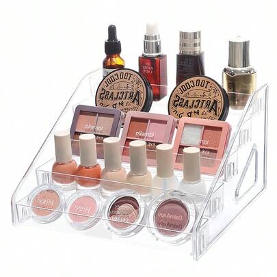 1pc Transparent Acrylic Makeup Organizer, Multi-Layer Cosmetic Storage Box, Space-Saving Countertop Makeup Tray, Suitable For Office/Home, Transparent Large Capacity, Lightweight, Multi-Functional Makeup Storage Box (3-Tier/5-Tier/7-Tier)