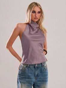 Un top rojo, brillante, sin cuello, con espalda descubierta, elegante, formal, lujoso, elegante, para ocasiones como otoño, invierno, Navidad, Año Nuevo, salidas, graduación, baile de graduación, cumpleaños, oficina, conciertos de country, club, - Púrpura malva - Ver 7