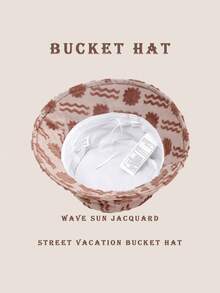 1pc Casual Sunwave Polyester Fiber (Polyester) Shell Jacquard Decor Bucket Hat, Geometric 3D Pattern, Suitable For Spring, Summer, Autumn And Winter - Coffee Brown - View 5
