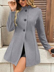 Abrigo de mujer, ropa exterior casual de unicolor simple para otoño/invierno, abrigos de invierno para mujeres, chaquetas - Gris - Ver 4