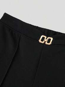 Pantalones informales de pierna ancha de unicolor para mujer - Negro - Ver 7