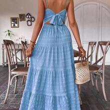 Holidaya Vintage Countryside Birthday Wedding Guest Cute Bow Tie Layered Patchwork Dress For Women - Verde Oscuro - Ver 3