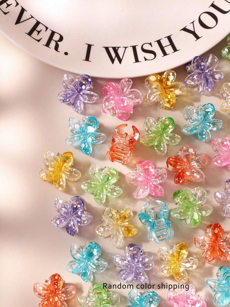 10/20/30pcs Colorful Transparent Splatter Daisy Flower Small Hair Clips, Minimalist Cute Bangs Side Clips, Random Color Shark Claw Hair Accessories - Multicolor - View 1