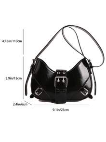 1 pieza Bolso de hombro y axila para mujer con decoración de remaches estilo retro moto punk, correa de hombro ajustable, gran capacidad, cuero sintético aceitado suave, color degradado, adecuado para trabajo, ir y venir, citas, fiestas - Negro - Ver 5