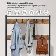 Coat Rack Stand, 185cm Height Coat Stand With Shoe Bench, Industrial Coat And Shoe Rack Storage For Hallway/Living Room, Rustic Brown - Rustic Brown - View 7