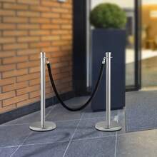 VEVOR Crowd Control Stanchion, Set Of 2 Pieces Stanchion Set, Stanchion Set With 5 Ft/1.5 M Black Velvet Rope, Silver Crowd Control Barrier With Sturdy Concrete And Metal Base - Easy Connect Assembly - 5 Ft/1.5 M - View 1