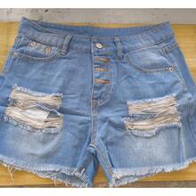 Women's Casual Summer Denim Shorts Mid Waisted Stretchy Ripped Jean Shorts With Pockets Zipper & Buttons Closure Above The Knee - Blue - View 2