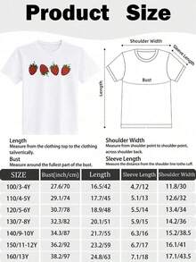 Camiseta de Cuello Redondo 100% Algodón con Estampado de Fresas para Jóvenes, Camiseta Blanca con Estampado de Fresas, Largo Regular, Camisetas con Estampado de Frutas, Ropa Suave y Transpirable para Niñas/Niños, Material Suave, Diseño Divertido, Ajuste Cómodo, Moda. 3T-13T - Negro - Ver 6