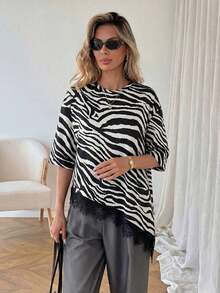 Camiseta casual de mujer con dobladillo asimétrico de encaje de unicolor, uso básico diario, blusa casual de primavera/verano para vacaciones de mujer, vacaciones de verano para mujer, primavera para mujer, vacaciones de primavera, top para ir - Caqui - Ver 6