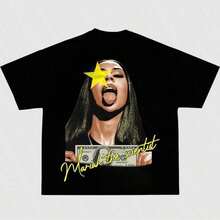 Men's And Women's Hip-Hop T-Shirt, Mariah Scientist Rapper, Classic Women's T-Shirt With Free Thugs Print, Crew Neck, Short Sleeve, Y2K Vintage Streetwear Style, YAYH Women's Oversized Cotton Graphic T-Shirt - 玫紅色 - 查看 1