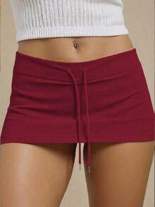Minifalda con Cordón Ajustable de Cintura Baja para Mujer , Ideal para Conciertos de Country - Rosa Fucsia - Ver 4
