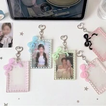 1pc Angel Secret Glitter Acrylic Photo Card Holder With Bow And Star Frame, 3-Inch Idol Photo Card Protector With Heart-Shaped Keychain, Transparent Cute Card Display Box For Backpack Decoration, Fan Collection And Daily Use, Back To School - Card Sleeve - View 9