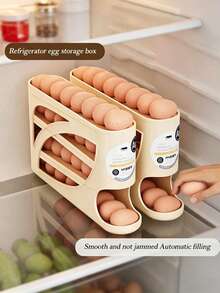 1pc Durable Plastic Egg Storage Rack, Suitable For Refrigerator, Desktop And Wardrobe, 28-Layer Space-Saving, Includes 4 Refrigerator Rotating Egg Dispensers, Egg Storage Rack - Multicolor - View 13
