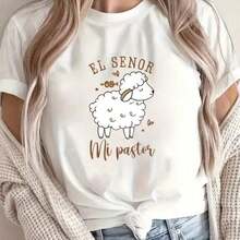 Camiseta Casual de Manga Corta para Mujer con Linda Oveja Mi PShirt > Hermosa. - Blanco - Ver 7