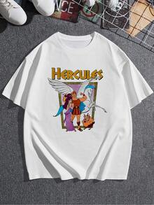 Imagen inspirada en la mitología griega que muestra a un héroe valiente junto a un caballo alado y sus amigos simbolizando fuerza amistad y esperanza camiseta de mujer de corte cómodo  suave ideal para uso diario y expresar energía positiva - Blanco - Ver 3