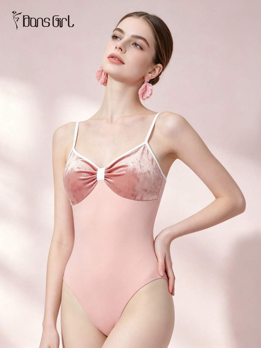 DonsGirl 1 bộ áo liền quần múa ba lê nữ - Trang phục múa ba lê sang trọng với họa tiết phối nhung và nơ.