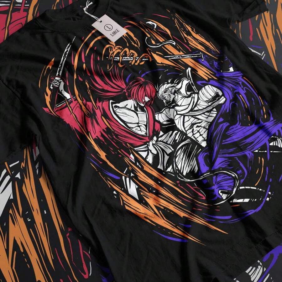 Cyberpunk Samurai T-Shirt, Japanese Warrior Style, Ultra Cotton T1EE 220G, Short Sleeve, For Men And Women. Thick, Wrinkle-Resistant Fabric That Won't Easily Lose Its Shape. Simple And Versatile Style, Lightweight And Breathable, Perfect For Work, Travel, Camping, Shopping, And Everyday Leisure. - 黑色 - 查看 1