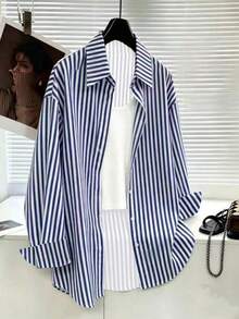 Women's Blouse, Strawberry Stripe Print, Fresh And Lightweight Design, Ins Style Shirt, Loose-Fitting Long-Sleeved Casual Blouses, Perfect Gift For Best Friend And Girlfriend, Suitable For Autumn/Winter, Graduation, Teachers, And Back To School. - 多色 5 - 查看 1