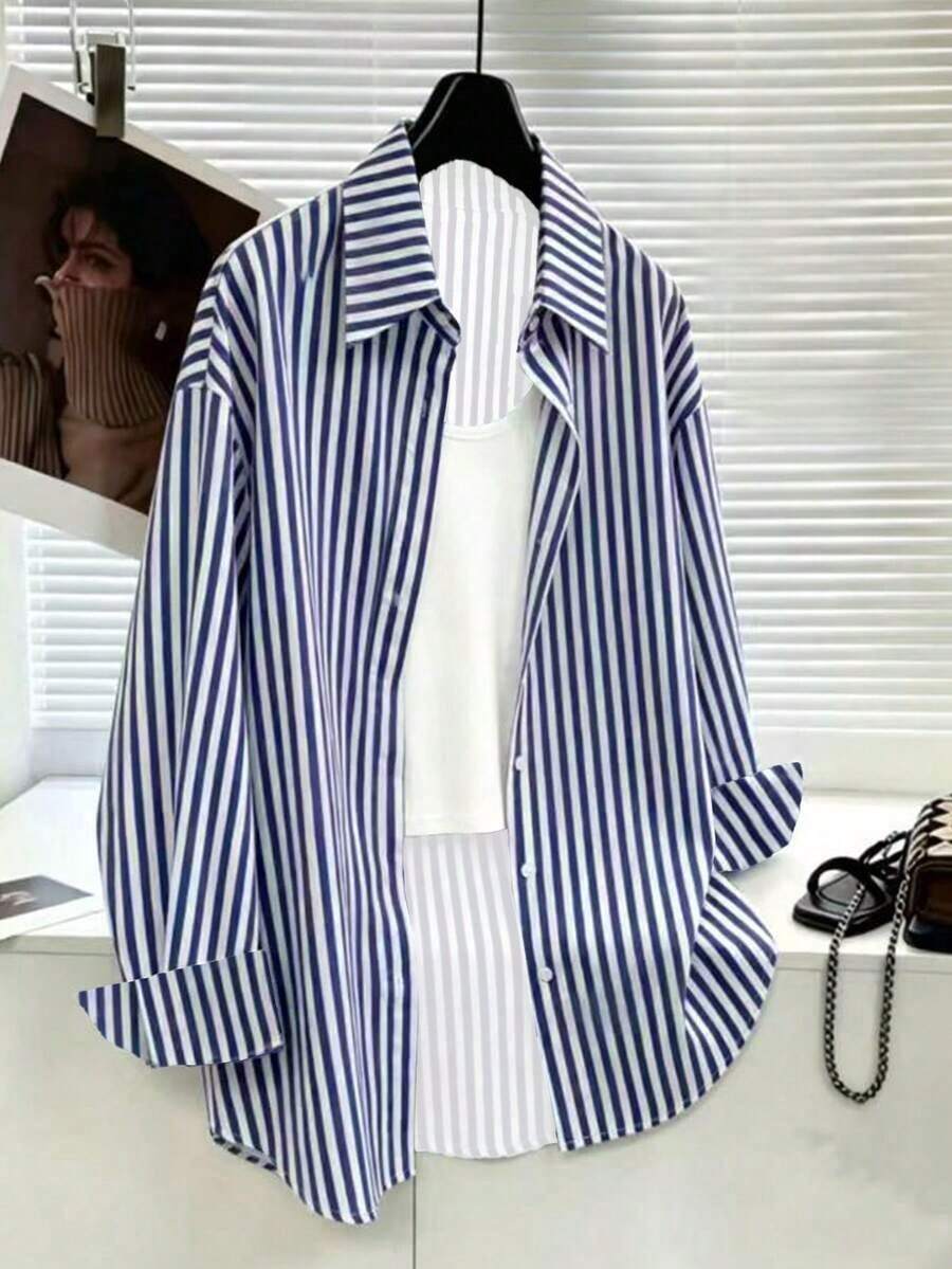 Women's Blouse, Strawberry Stripe Print, Fresh And Lightweight Design, Ins Style Shirt, Loose-Fitting Long-Sleeved Casual Blouses, Perfect Gift For Best Friend And Girlfriend, Suitable For Autumn/Winter, Graduation, Teachers, And Back To School. - 多色 5 - 查看 1