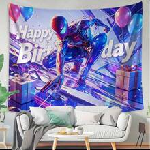 1pc S-Pider-Man Miles Morales Birthday Backdrop, Themed Birthday Party Backdrop,Cartoon Character TapestryNeon Cyberpunk Style Happy Birthday Party Banner, M-Arvel Themed Party Decor Tapestry, Aesthetic Ins Style Birthday Photo Booth Prop, High Definition Print Party Decoration Backdrop Cloth,The Perfect Gift For Family And Friends, Birthday Party Decoration,Holiday Decoration, Decoration Themed Perfect Gift,For Bedroom Living Room Corridor, Wall Art, Wall Decoration, Room Decoration - Multicolor-a - View 3