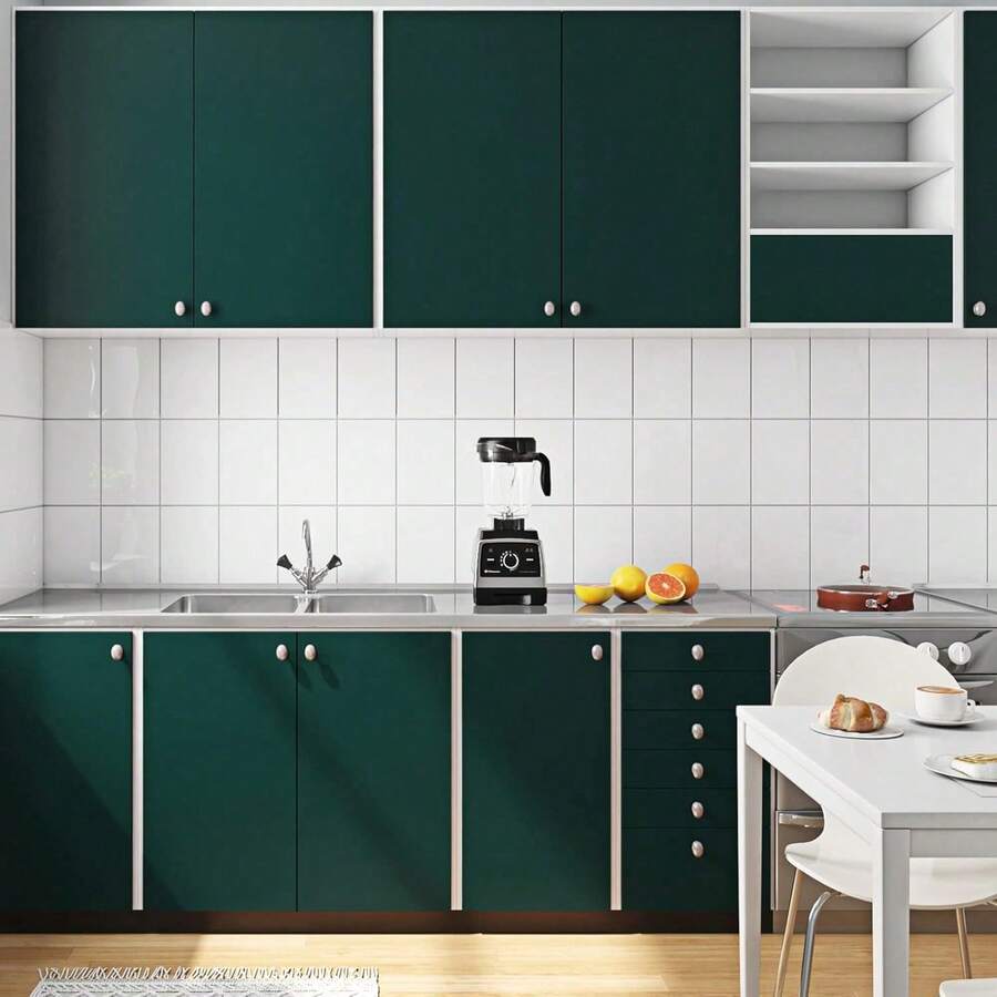 1 Roll Thick DIY Solid Color Wallpaper, Matte Green PVC Waterproof Anti-Fouling Self-Adhesive Wall Sticker, Suitable For Bedroom, Living Room, Study, Children's Room, Easy To Match Pattern, 40CM*100CM/300CM/500CM