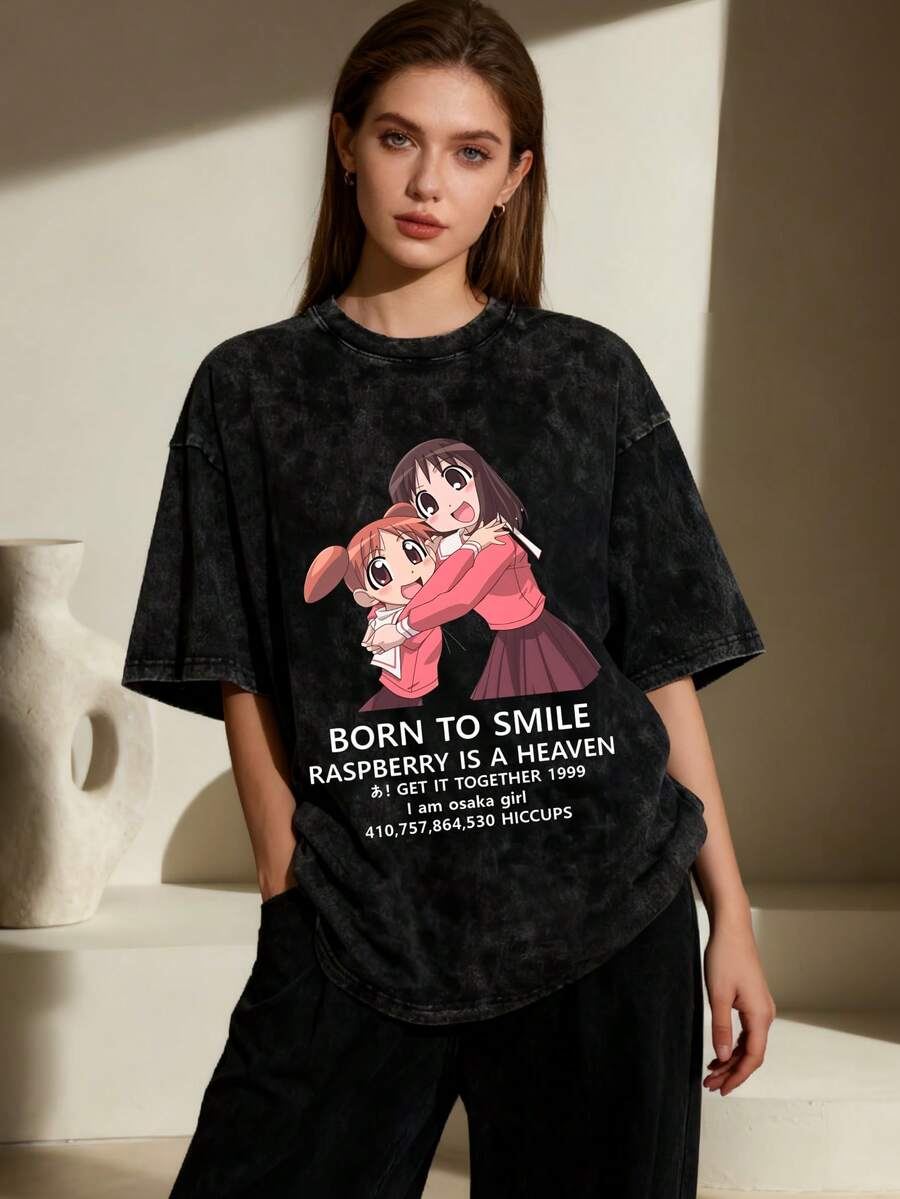Camiseta Azumanga Daioh, ropa unisex de moda, linda camiseta de anime para hombres y mujeres, estética retro unisex, camiseta de algodón puro. - Negro - Ver 1