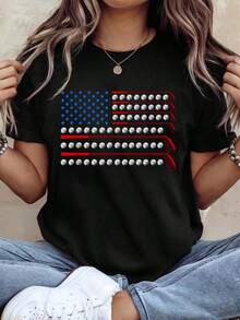 Camisetas Patrióticas de Golf con Bandera de EE. UU., Palos de Golf, Pelotas de Golf del 4 de Julio, Camisetas Gráficas para Mujeres, Niños y Hombres - Negro - Ver 1