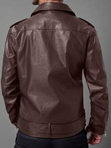 Chaqueta de otoño para hombre estilo punk británico, corte ajustado, solapa, cremallera y corte al bies. - Marrón - Ver 3