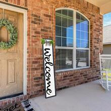 Outdoor Wooden Welcome Sign For Front Porch Standing Vertical Farmhouse Porch Board Decor, Large Wood Wall Hanging Sign With Eucalyptus Leaves And Bow For Entryway Garden And Patio, Wood Black - 立式歡迎牌(黑色) - 查看 4