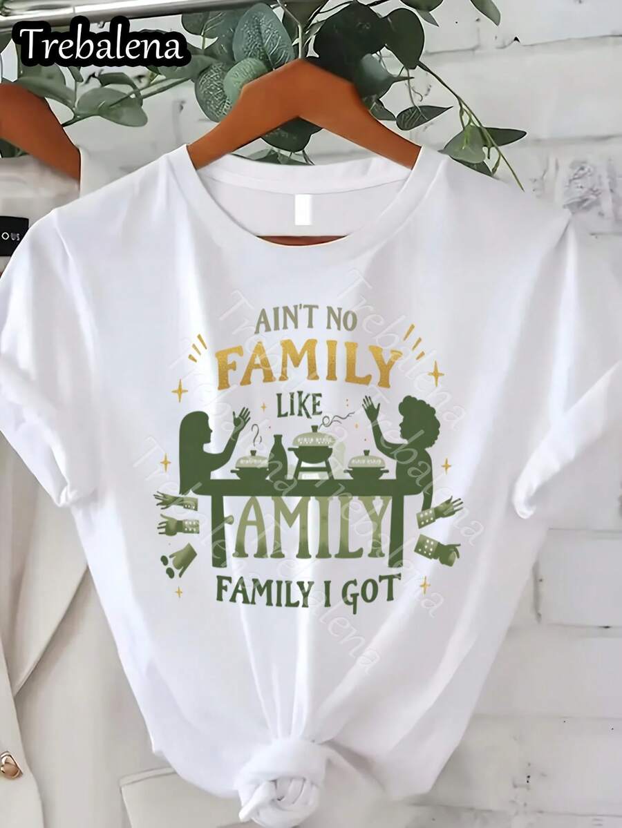 Talla Grande - Camiseta de Cuello Redondo Talla Grande con Letras Coloridas "No Hay Familia Como la Que Tengo" - Camiseta de Manga Corta Talla Grande - Top Casual de Moda para Verano y Primavera - Ropa de Mujer para el Día de la Madre/Día de los Caídos/Juneteenth 0XL-4XL - blanco7 - Ver 1
