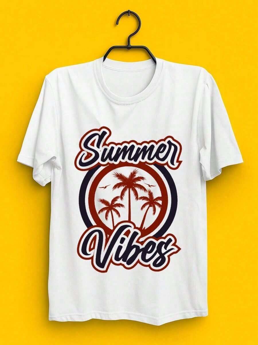Plus Size - Plus Size - Women's Retro Graphic T-Shirt With Tropical Palm Trees And Summer Vibe | White Short Sleeve Crew Neck Beach T-Shirt - Breathable Blend, Summer Top For Urban Style And Matching Sets For Couples, Cool Summer Clothing - 白色 - 查看 1