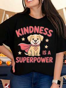 La bondad es un superpoder: Camiseta con gráfico de perro para mujer, lindo cachorro de dibujos animados con capa, camiseta con mensaje motivador para uso casual e ideas de regalo. - Negro - Ver 7