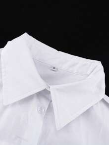 Vestido camisero blanco plisado, cuello solapa, manga larga, cintura alta, botones simples, estilo elegante largo - Blanco - Ver 8