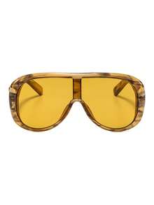 1 Pair Men's Large Frame Windproof Glasses, Suitable For Riding, Beach Vacation, Street Photography, Fashion Accessory - Transparent Yellow Stripes - View 4