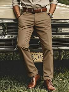 Pantalon de costume d'automne pour hommes, pantalon casual minimaliste à jambe droite à la mode, style minimaliste ample pour hommes, pantalon droit résistant aux plis de couleur unie - Marron - Voir 8