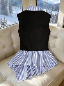 Camisa casual de mujer a rayas de moda en color negro, de corte slim y favorecedora - Negro - Ver 2