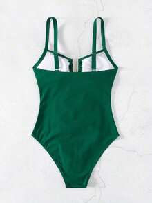 Swim Chiccia Nuevo traje de baño de una pieza elegante de unicolor, exquisito, para mujeres, para playa, natación y spa, temporada primavera/verano 2026 - Verde Oscuro - Ver 7