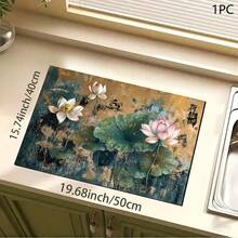 1件复古莲花印花沥水垫/吸水垫/晾干垫，适用于咖啡机、餐具 - 吸水性强的聚酯纤维桌面保护垫，带橡胶防滑垫，可用于厨房台面装饰、家庭酒吧和餐桌 - 彩色 - 查看 7