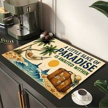1pc Beach Luggage Print Absorbent Mat/Drying Mat/Drip Mat For Coffee Maker, Tableware - Absorbent Polyester Desktop Protective Mat With Non-Slip Rubber Backing, For Kitchen Counter Decor, Home Bar And Dining Table - Multicolor - View 4