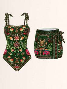 Swim Oasis Set de 2 piezas: Top con estampado posicionado + Falda con estampado posicionado, conjunto de verano - Multicolor - Ver 7