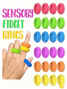6/12pcs Silicone Fidget Rings Designed - Sensory Toys Featuring Distinct Textures, A Colorful Assortment To Promote Calmness And Concentration, Perfect For Classroom Incentives, Birthday Presents, And Travel Entertainment. Back To School. - Multicolor - View 2