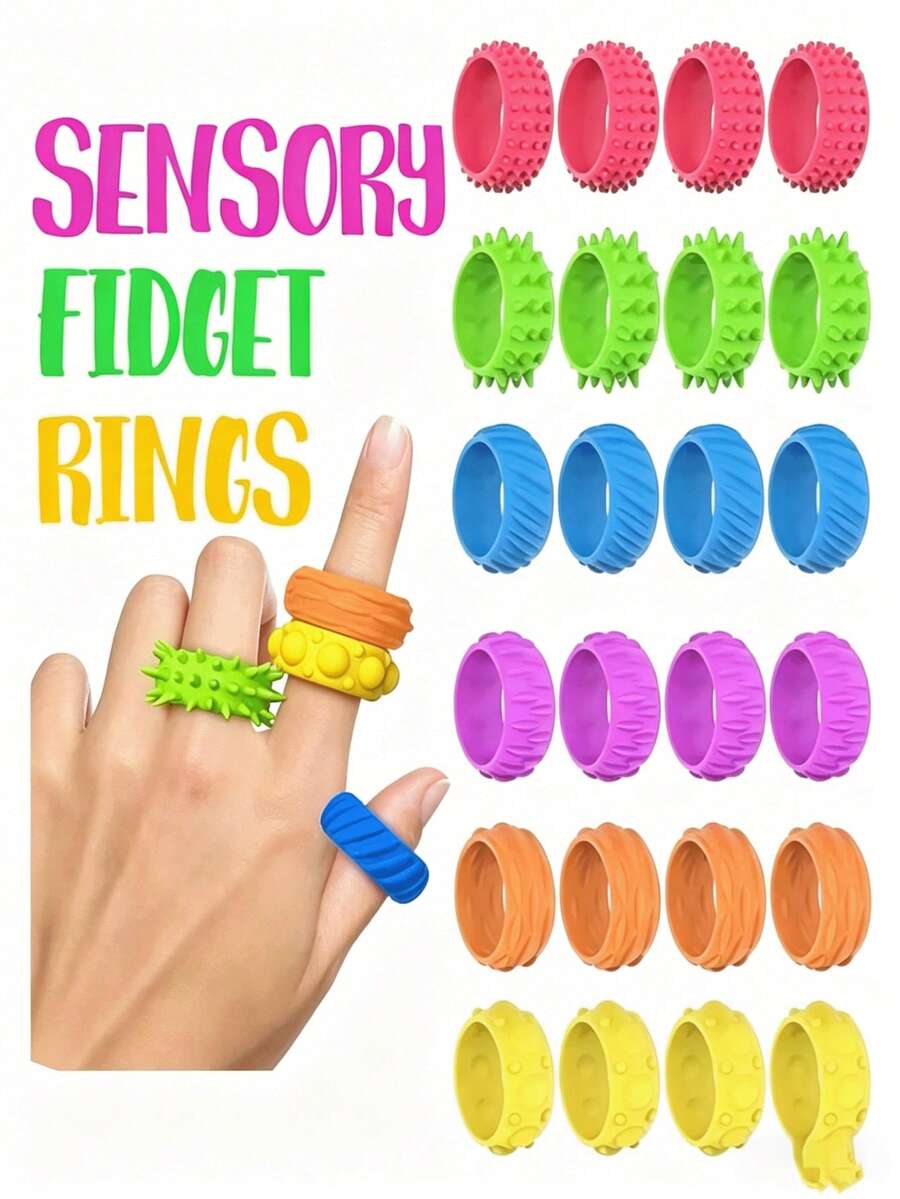 6/12pcs Silicone Fidget Rings Designed - Sensory Toys Featuring Distinct Textures, A Colorful Assortment To Promote Calmness And Concentration, Perfect For Classroom Incentives, Birthday Presents, And Travel Entertainment. Back To School.