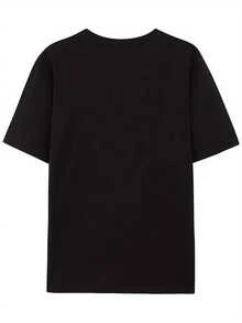 Elegante camiseta diaria de 180G con estampado de motocicleta y alas, camisa casual y cómoda de manga corta y cuello redondo, adecuada para primavera y otoño, ropa de mujer, camiseta chic de moda de 180G. - Negro - Ver 2