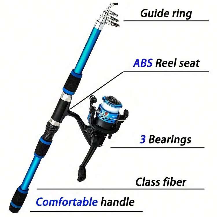 Bộ dụng cụ câu cá hoàn chỉnh bao gồm cần câu xếp gọn, máy câu, mồi câu, lưỡi câu và cần câu du lịch. - Nhiều màu - Xem 6