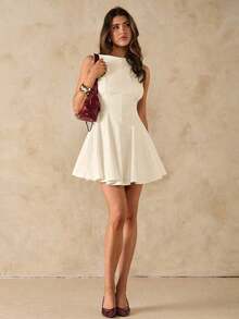 Vestido minimalista de una línea y escote en forma de U sin mangas, de color negro, vestido sexy para citas, vestido de dama de honor, elegante vestido negro pequeño, para primavera/verano - Albaricoque - Ver 8